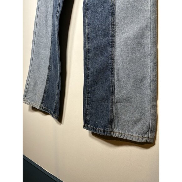 CIDER Color Block Stripe Straight Leg Jeans Shirt Collar Fold Front Waist Large - Picture 4 of 6